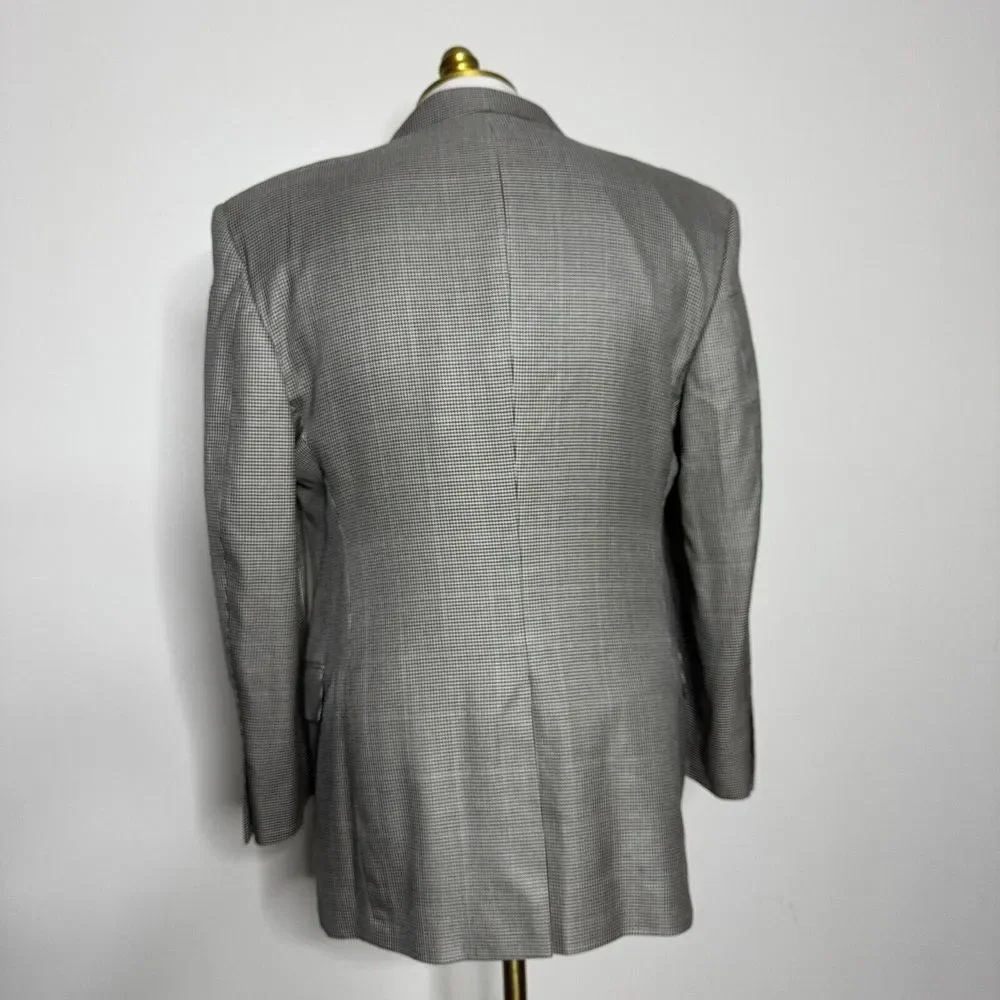 Jos A Bank Gold‎ Signature 44R Blazer Sport Coat Mens Gray Check Wool Silk